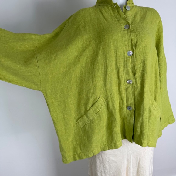 Bryn Walker Womens Large Lime Green 100% Linen Oversized Button Front Shirt USA - Picture 8 of 15